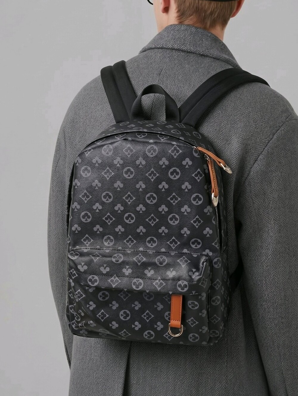 Stylish Black Patterned Men's Backpack